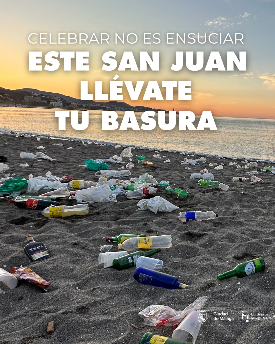 Celebrar no es ensuciar. Este San Juan, llévate tu basura.

Se instalarán 330 papeleras adicionales de 50 litros para reforzar la limpieza y fomentar el uso responsable de los espacios públicos.

Tu colaboración es clave: disfruta, pero no dejes huella. Cuidemos las playas de