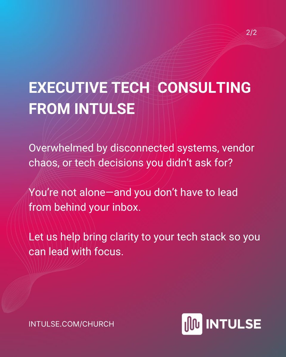 intulse's tweet image. Church leaders weren’t called to carry it all.

We help untangle culture + tech messes—so your tools serve your mission.

📞 Free consult with Christian:
intulse.com/church/executi…

#ChurchTech #Intulse