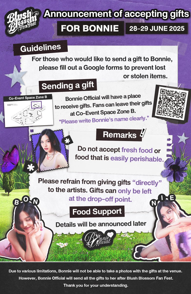 bonnieofficial_'s tweet image. ประกาศเปิดรับของขวัญสำหรับบอนนี่ ในงาน BLUSH BLOSSOM FAN FEST วันที่ 28-29 มิถุนายน 2568💜

🔗 docs.google.com/forms/u/0/d/1B…

กรอกแบบฟอร์มได้ถึงวันที่ 27 มิถุนายน 2568
You can fill the forms until 27 June 2025

สามารถสอบถามเพิ่มเติมได้ใน DM ค่ะ
For more information please DM…