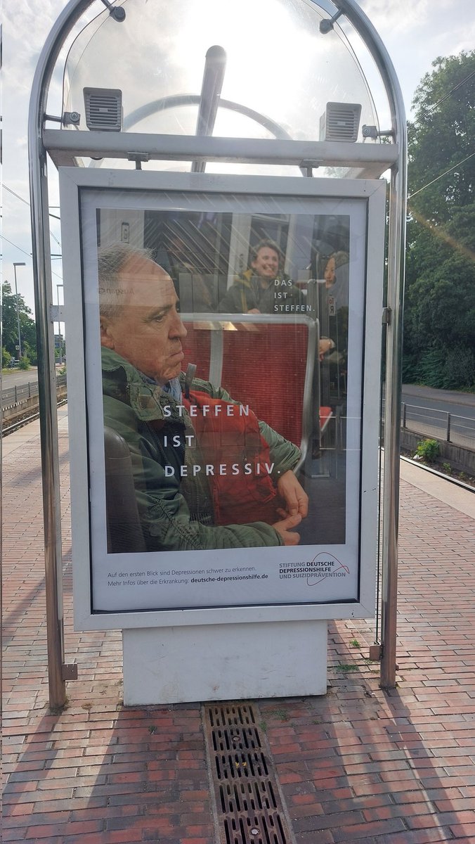 possiblilitea's tweet photo. saw this ad yesterday and i'm so sorry but i find it so funny

it reads "THIS IS STEFFEN. STEFFEN HAS DEPRESSION." and then there's just steffen pouting on the train https://t.co/V0PUETcXJe