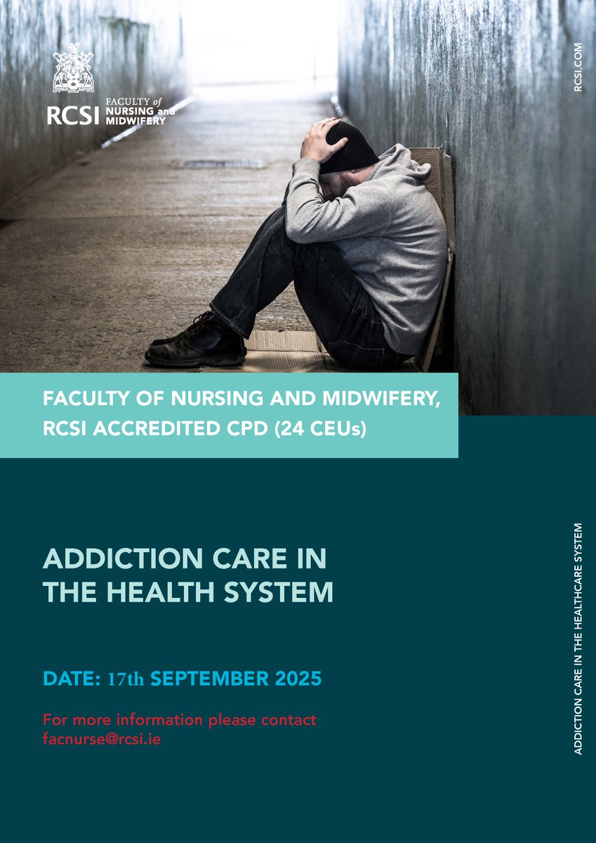 RCSI_FacNurMid's tweet photo. Final places remaining for Addiction Care in the Health System (CPD)
📅 Starts 17 Sept | 🕖 Wed evenings (online)
Led by subject experts in addiction from Ireland & beyond.
Apply today:
🔗 https://t.co/CMchjknMGd
#CPD #AddictionCare #HealthcareEducation #RCSI https://t.co/qSzJ0F5r5Y