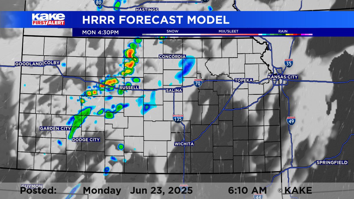 FrankWaughKAKE's tweet photo. A cold front will knock temps down today across Northwest Kansas, with more 90s on the way for Wichita. A few afternoon/evening storms could be severe, especially in North Central Kansas. Storm chances in and around Wichita are looking slim... https://t.co/QDAYBpfeKB