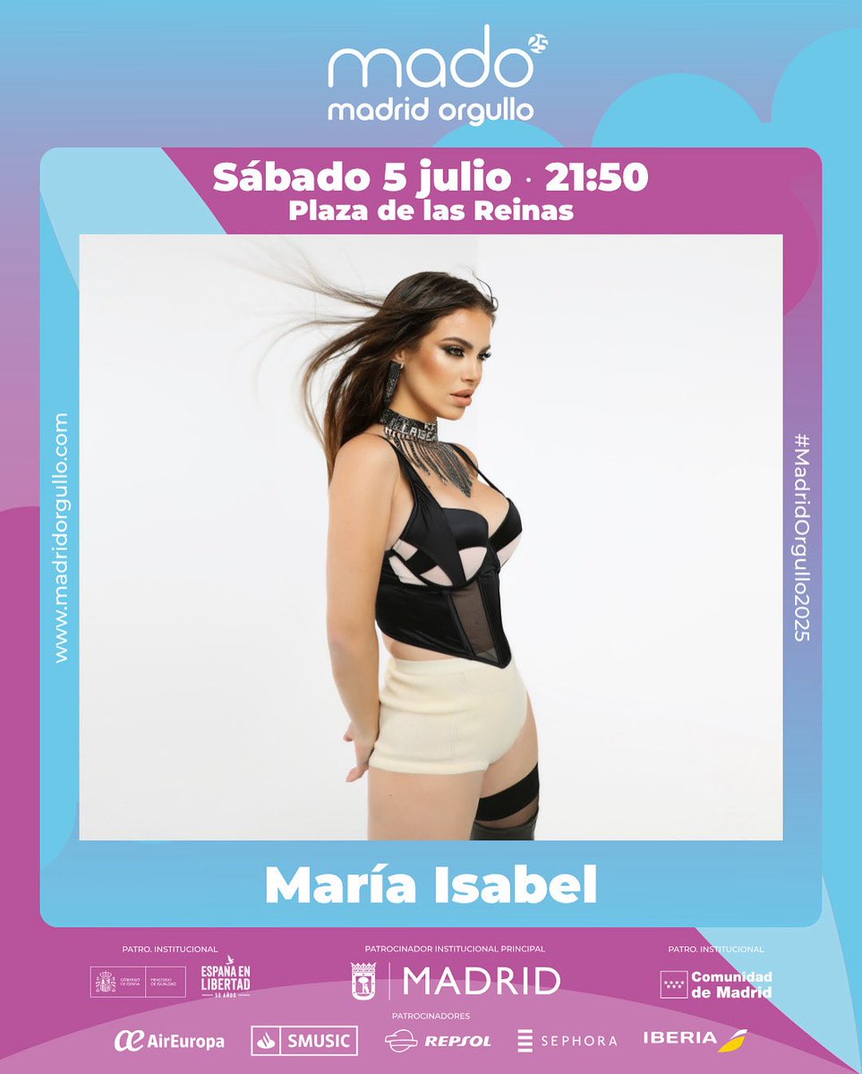 MADO Madrid Orgullo (@madorgullo) on Twitter photo ¡Una escenario de auténticas reinas! Como <a href="/mariaisabelAMQS/">MARÍA ISABEL</a> , que estará con nosotras el sabado 5 de julio en la Plaza de las Reinas, a las 21:50.
🏳️🌈 madridorgullo.com
#MadridOrgullo2025 #Orgullo2025 ¡Una escenario de auténticas reinas! Como <a href="/mariaisabelAMQS/">MARÍA ISABEL</a> , que estará con nosotras el sabado 5 de julio en la Plaza de las Reinas, a las 21:50.
🏳️🌈 madridorgullo.com
#MadridOrgullo2025 #Orgullo2025