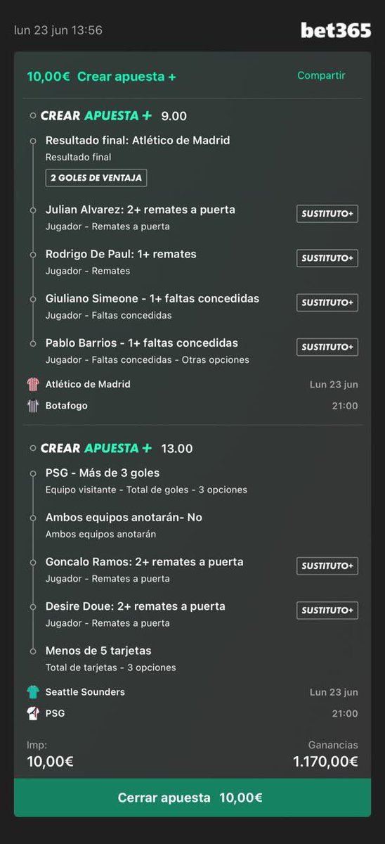 ApuestasElite7's tweet image. CUOTA @117 &amp;amp; @130 “LA PSGUETTI”🔥

🎁 Si sale alguna ✅ regalo 100€ entre todos los que den like y me digan en telegram (1 comentario👇)

ℹ️ Podeis hacer la que más os guste, básicamente lo que cambia es que en una hay faltas y en la otra córners,tarjetas…