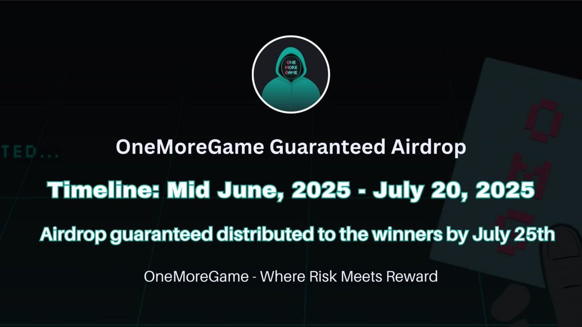 New #airdrop: OneMoreGame (Official Bot &amp; Guaranteed USDT)
Reward: 2 USDT
News: Guaranteed, Backers
Distribution date: July 25th

🔗Airdrop Link: t.me/OneMoreGameGua…

1: Also The Top 100 referrals will be each get more USDT as reward
2: Airdrop rewards will distributed to the