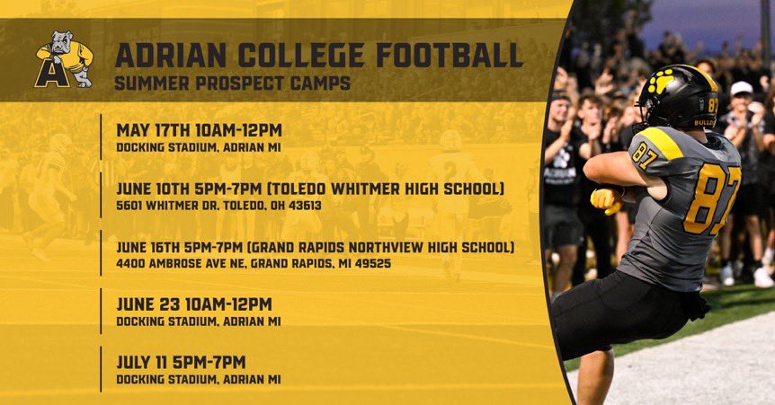 DonovanJ08's tweet image. I will be at @AdrianCollegeFB this morning! Excited to compete! Thank you @CoachBrackelman and @Coach_Palka for the invitation!
@CoachKujawa @alex_pallone @MIexposure @UticaHighFB
