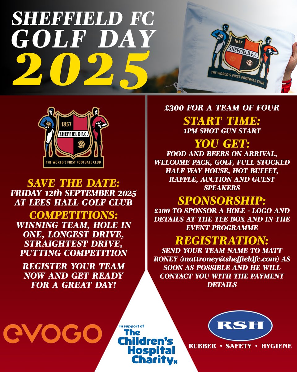 Get involved in our Golf Day! ⛳️

We will be hosting our annual Golf Day at Lees Hall Golf Club on Friday 12th September in support of The Children's Hospital Charity.

The day will be full of golf, food and prizes!

All information on how to sign up is below👇

#TheWorldsFirst