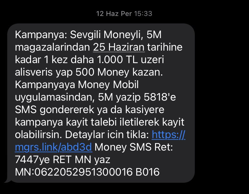zis_e's tweet photo. @Migros_Turkiye bu mesaj geldikten sonra 1 kez daha 1000₺ üzeri alışveriş yaptım. Hala 500 money kazanamadım!!! Nasıl oluyor acaba ??!! https://t.co/6nP5Ys2Ate