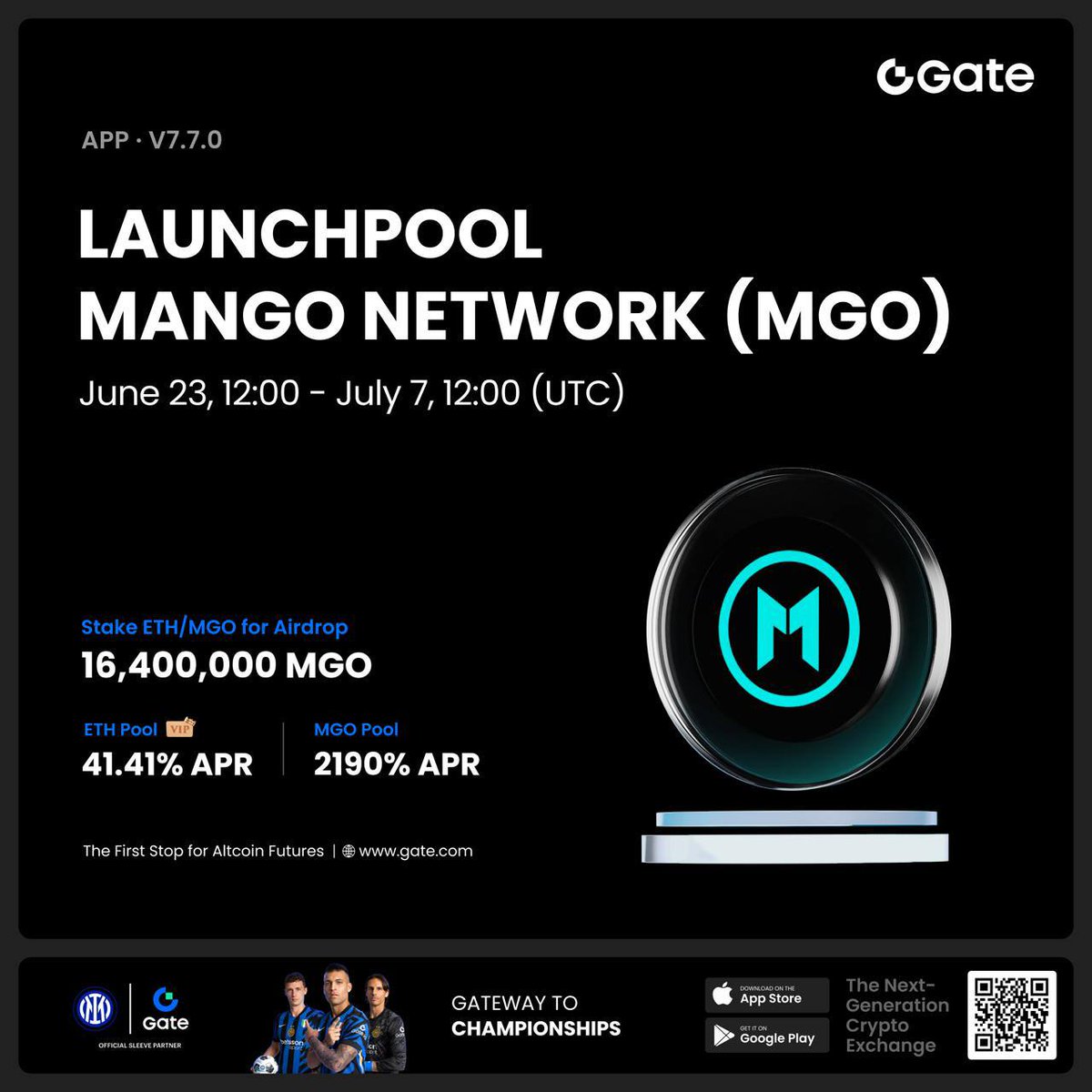 Edwin_S100's tweet photo. 🚀 Huge news 🚀
Gate is listing #MangoNetwork ($MGO) for spot trading on June 24, 2025, at 09:00 UTC! 🌐 Join the Web3 revolution with this Layer 1 blockchain powering DeFi & apps! 💸

🔥 Why $MGO?
Multi-VM (MoveVM, EVM, SVM) for seamless interoperability
Solves Web3 liquidity & user experience issues
High-performance: 297,450 TPS with OPStack & ZK Rollup
🎁 Launchpool Rewards
Stake $ETH/$MGO to earn 16.4M MGO airdrop!
📅 June 23, 12:00 – July 7, 12:00 UTC
Hourly rewards + up to 500% staking bonus for VIP5+ users!

💰 Get Started
https://t.co/4NbTW2lO6j
#MangoNetwork’s omnichain future! 🚀

#GateCom #GateLaunchpool #MGO