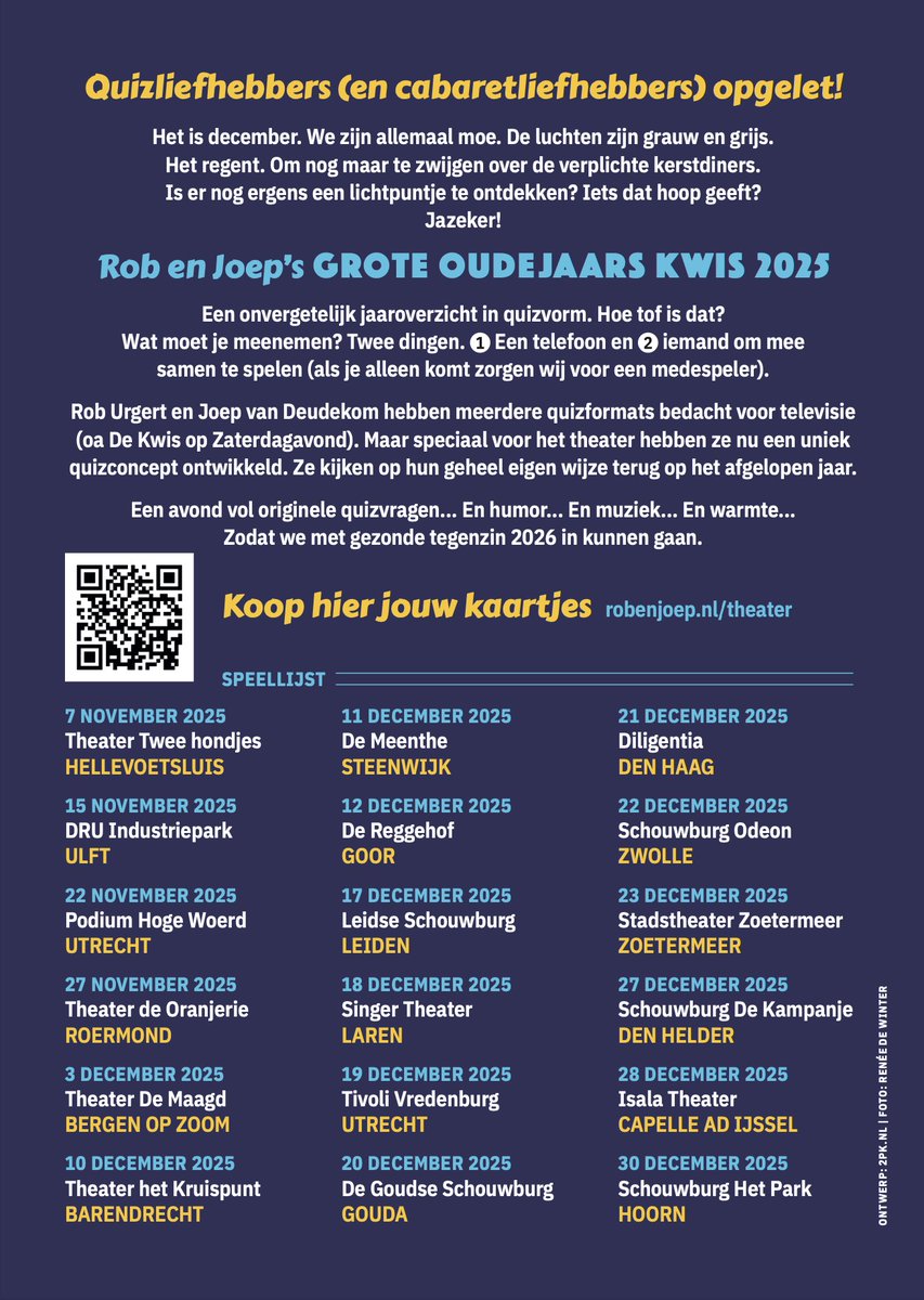 Proudly presenting: de flyer voor onze Grote Oudejaars Kwis 2025! Het lijkt nu nog ver weg, maar het eerste theater is al uitverkocht.. 🎉