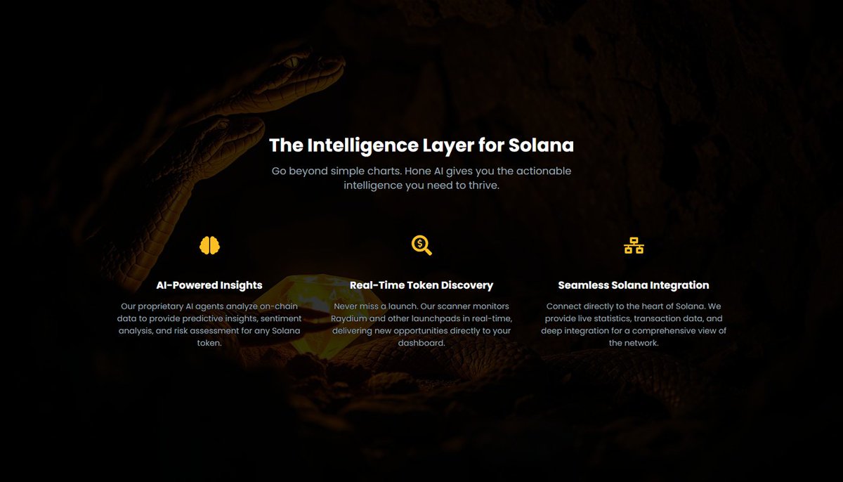 HoneAIofficial's tweet photo. Unlock the power of Solana with Hone AI! Our intelligence layer provides AI-powered insights, real-time token discovery, and seamless Solana integration. Go beyond basic charts and get the actionable intelligence you need to thrive. #HoneAI #Solana #BlockchainIntelligence #AIPowered