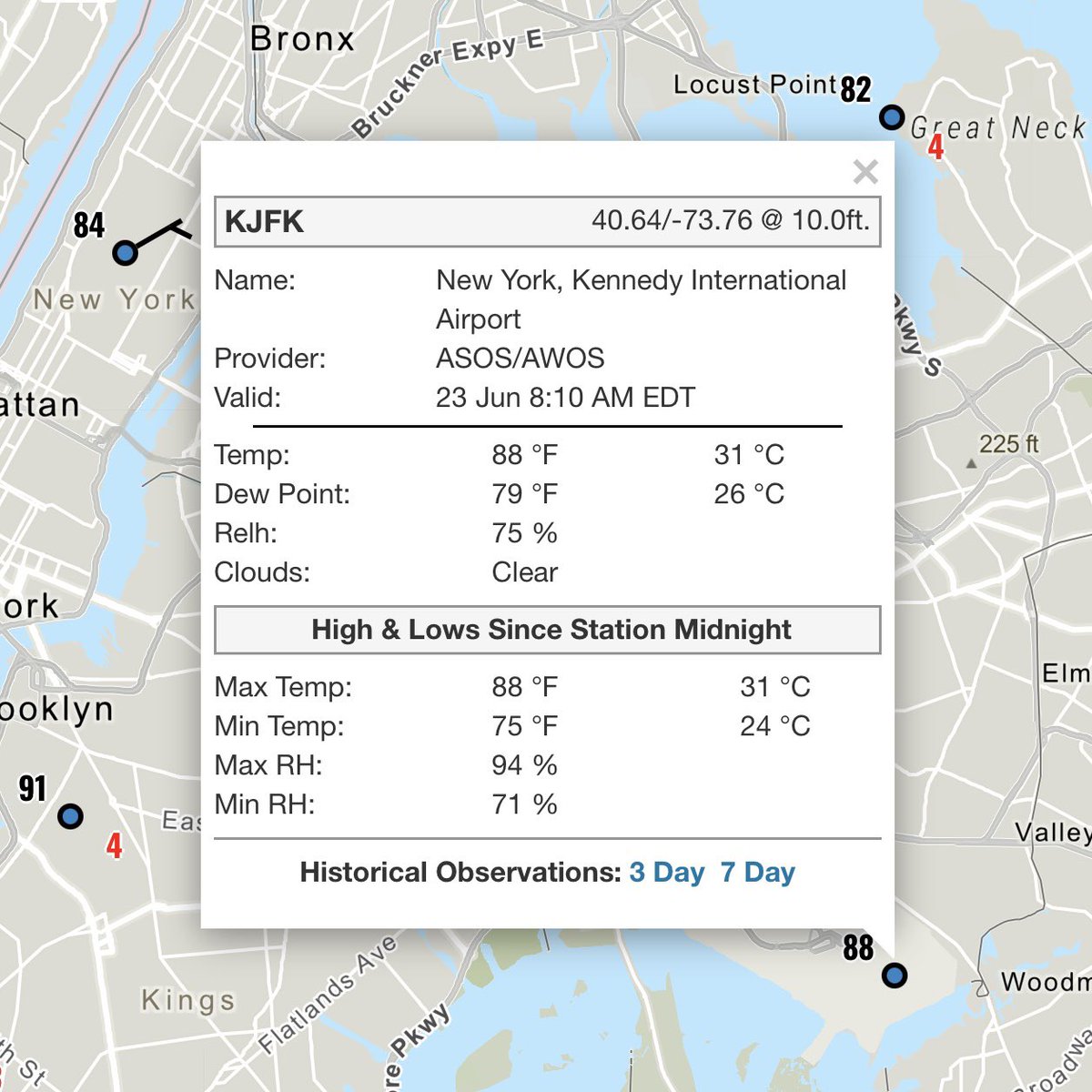 Allan Nosoff (@awxnyc) on Twitter photo This is ABSURD! 🌡️🥵
It’s 8AM and it already FEELS like 103° at <a href="/JFKairport/">John F. Kennedy Airport</a>. That’s what 88° with a 79° dew point does. Swamp-like heat! This is ABSURD! 🌡️🥵
It’s 8AM and it already FEELS like 103° at <a href="/JFKairport/">John F. Kennedy Airport</a>. That’s what 88° with a 79° dew point does. Swamp-like heat!