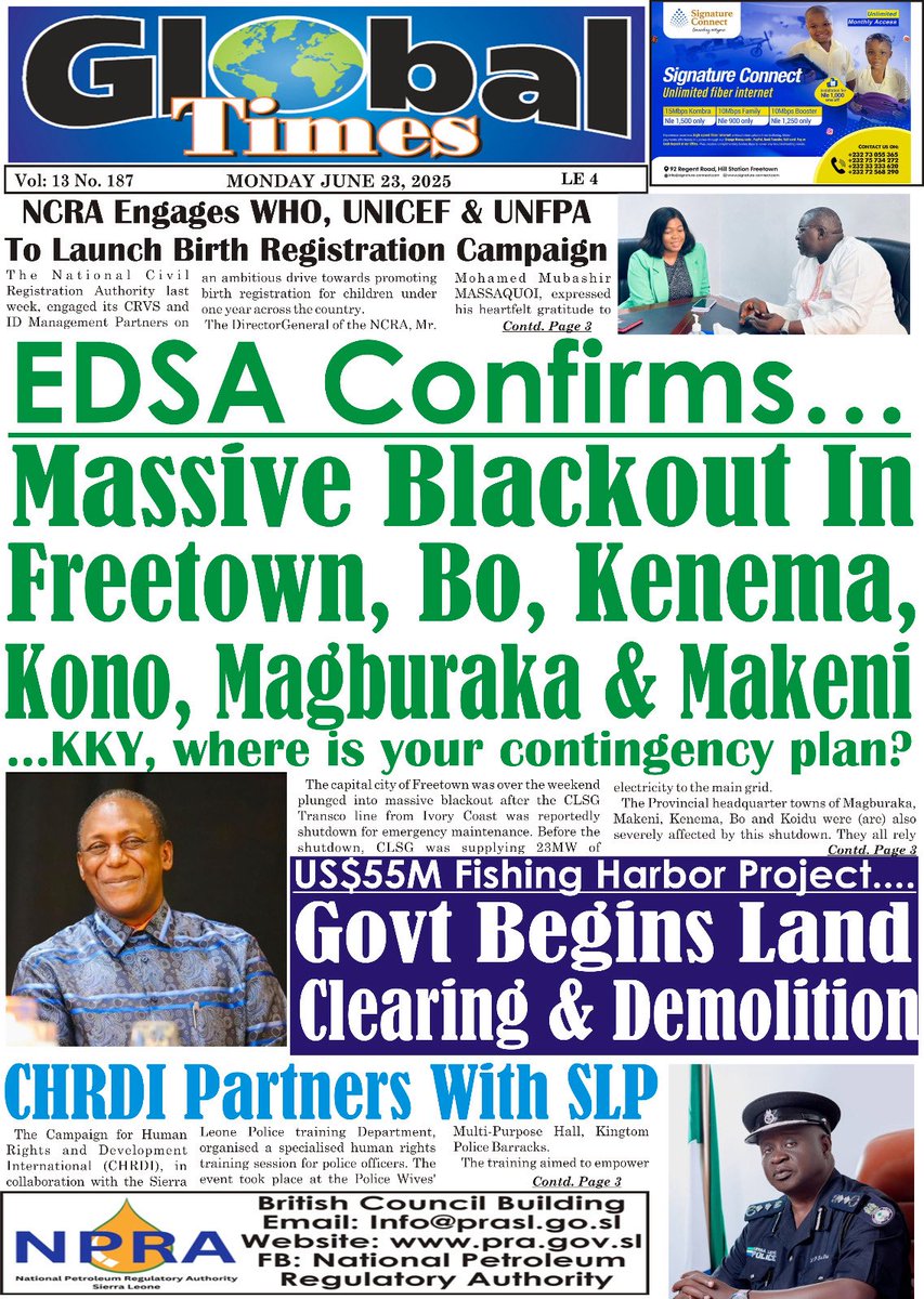 thomasd05987132's tweet image. Ever since @KYumkella impeded @karpowership from suppling electricity, there has been massive blackout and power cuts not just in the capital #Freetown but in major towns across the country. 

Govt owes @karpowership over $60M and has failed to reach an agreement with them.

It