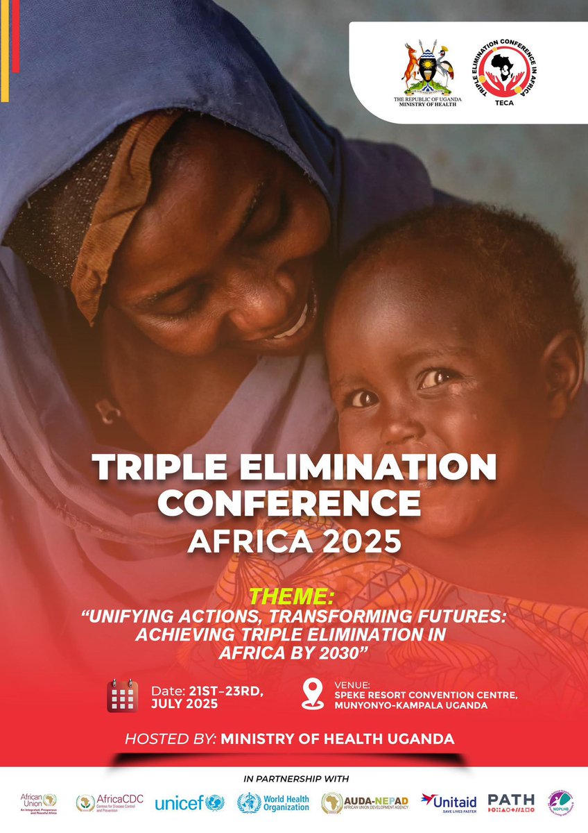 Ministry of Health- Uganda (@minofhealthug) on Twitter photo The Ministry of Health in partnership with the <a href="/_AfricanUnion/">African Union</a>, <a href="/WHOUganda/">WHO Uganda</a>, <a href="/AfricaCDC/">Africa CDC</a>, <a href="/NEPAD_Agency/">AUDA-NEPAD</a>, and other stakeholders, will convene a High-Level Conference on the Triple Elimination of mother-to-child transmission of HIV, Hepatitis B, and Syphilis.
Themed “Unifying The Ministry of Health in partnership with the <a href="/_AfricanUnion/">African Union</a>, <a href="/WHOUganda/">WHO Uganda</a>, <a href="/AfricaCDC/">Africa CDC</a>, <a href="/NEPAD_Agency/">AUDA-NEPAD</a>, and other stakeholders, will convene a High-Level Conference on the Triple Elimination of mother-to-child transmission of HIV, Hepatitis B, and Syphilis.
Themed “Unifying