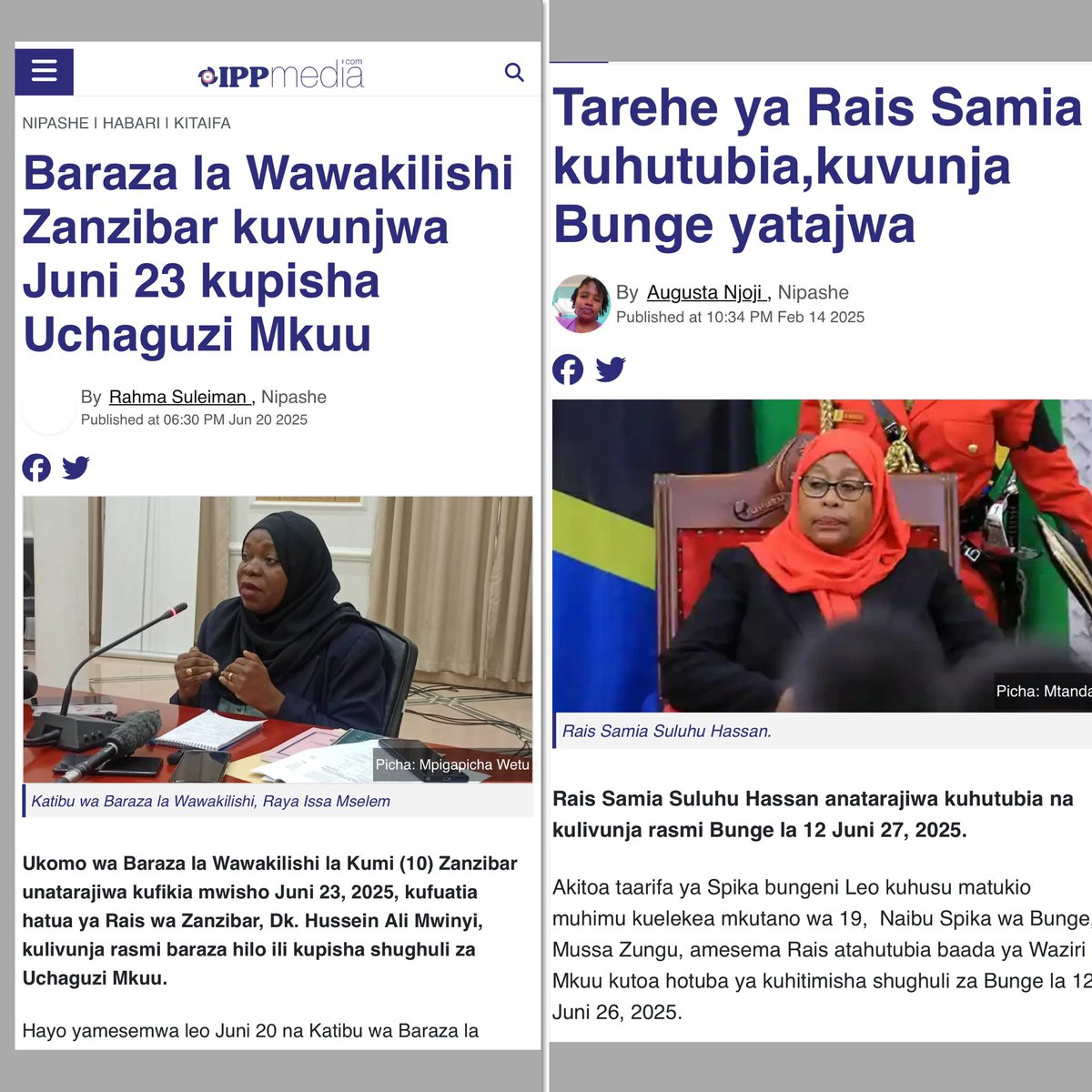 🚨‼️DALILI YA MVUA MAWINGU‼️🚨
Kujeniii huku🔥👊🏽
Hebu tufanye CONNECTING THE DOTS
FACTS:
👉🏽 Tarehe ya kuvunja Bunge na Baraza la Wawakilishi hutangazwa mwanzoni mwa mwaka na tokea uhuru huwa ratiba inafuatwa unless kuna dharura
👉🏽 Bunge la Muungano lilitangaza kuvunjwa na Samia