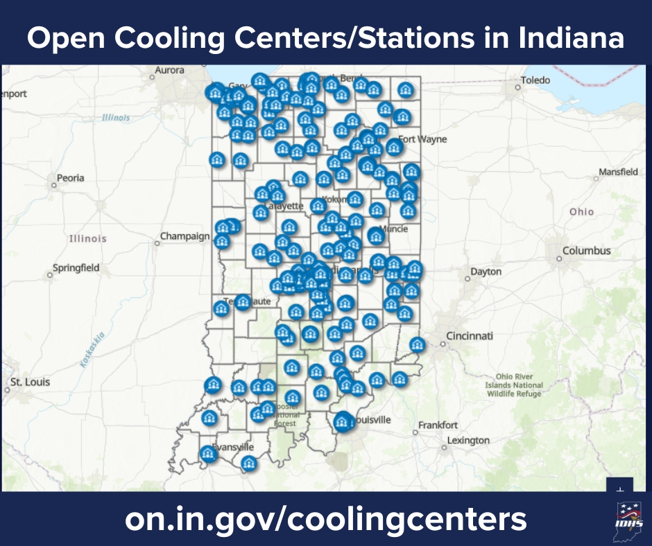 The extreme heat continues across Indiana this week, and if you or someone you know does not have access to air conditioning, you can find a cooling center near you at on.in.gov/coolingcenters. 

#CoolingCenters #ExtremeHeat #HeatSafety #SummerReady #INwx