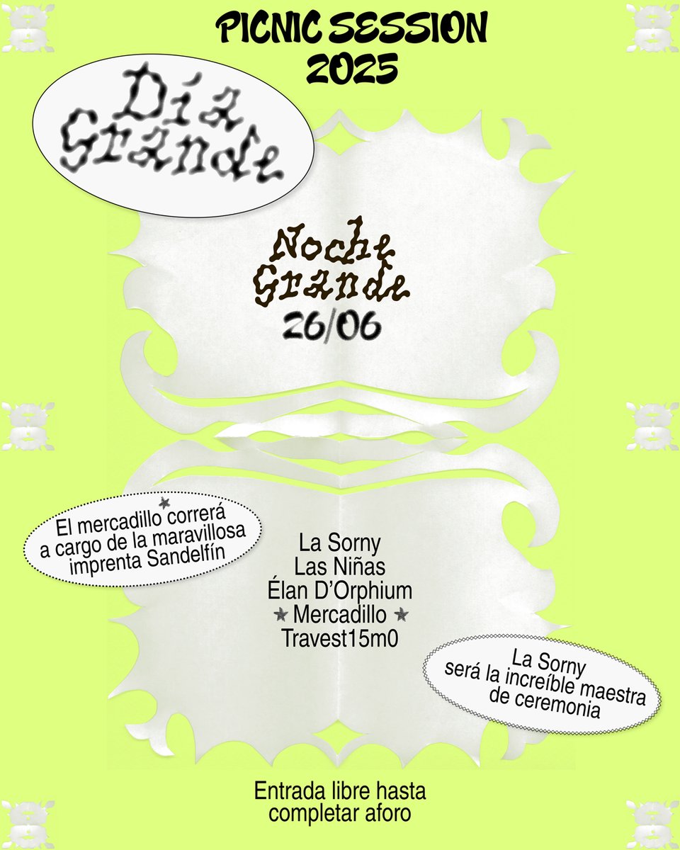 ¡Las estrellas ya están listas para brillar en la quinta #PicnicSessions2025!
🌙Esta sesión es muy especial porque, tras la puesta de sol, el #DÍAGRANDE se convierte en la #NOCHEGRANDE.