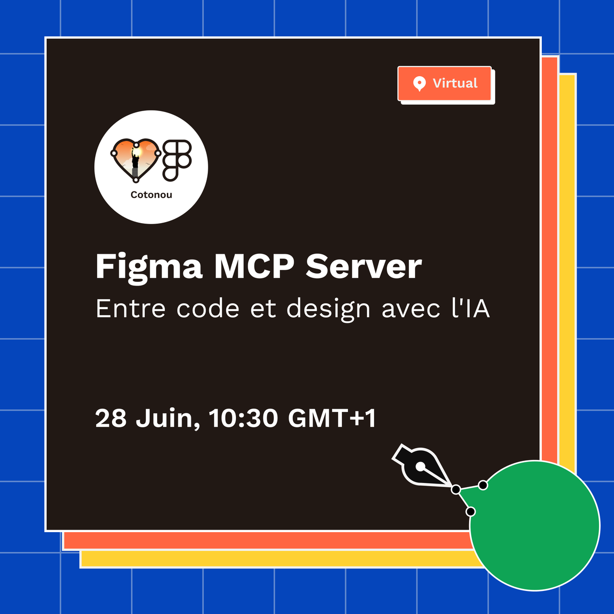 Figma MCP Server : Entre code et design avec l’IA
Crée une UI via des prompts. Transforme tes frames Figma en code. Pas besoin d’être expert !

🗓️ 28 juin à 10h30 (GMT+1), en ligne
📩 Inscris-toi via le lien en bio

#friendsoffigma #fofcotonou #DesignToCode #AIxDesign