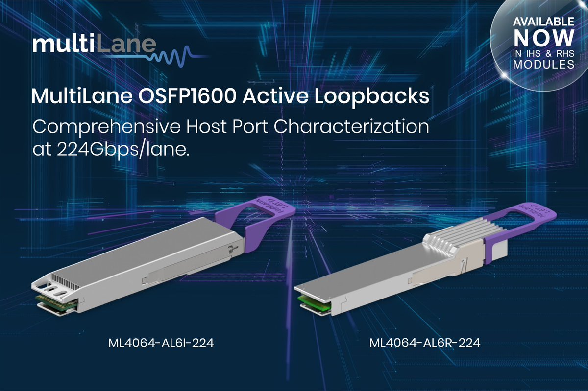 The new MultiLane fleet of OSFP1600 Active Loopbacks provide comprehensive host port characterization at 224Gbps/lane.

Read more here: bit.ly/pr-ml-alb-1o6

#ActiveLoopbacks #OSFP #Terabit #224G #IHS #RHS #ScaleWithMultiLane #testandmeasurement