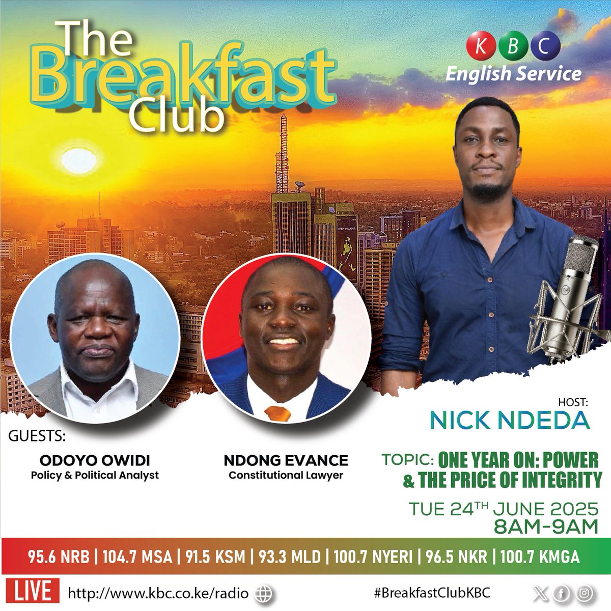 KBC English Service (@kbcenglish) on Twitter photo One year on— which areas did the government truly hear and act on regarding the youth’s demands? What’s your message to leaders today?
The Big Conversation: ONE YEAR ON: POWER & THE PRICE OF INTEGRITY
Listen live: kbc.co.ke/radio/
#BreakfastClubKBC
<a href="/NickNdeda/">Nick Ndeda</a> ^PMN One year on— which areas did the government truly hear and act on regarding the youth’s demands? What’s your message to leaders today?
The Big Conversation: ONE YEAR ON: POWER & THE PRICE OF INTEGRITY
Listen live: kbc.co.ke/radio/
#BreakfastClubKBC
<a href="/NickNdeda/">Nick Ndeda</a> ^PMN