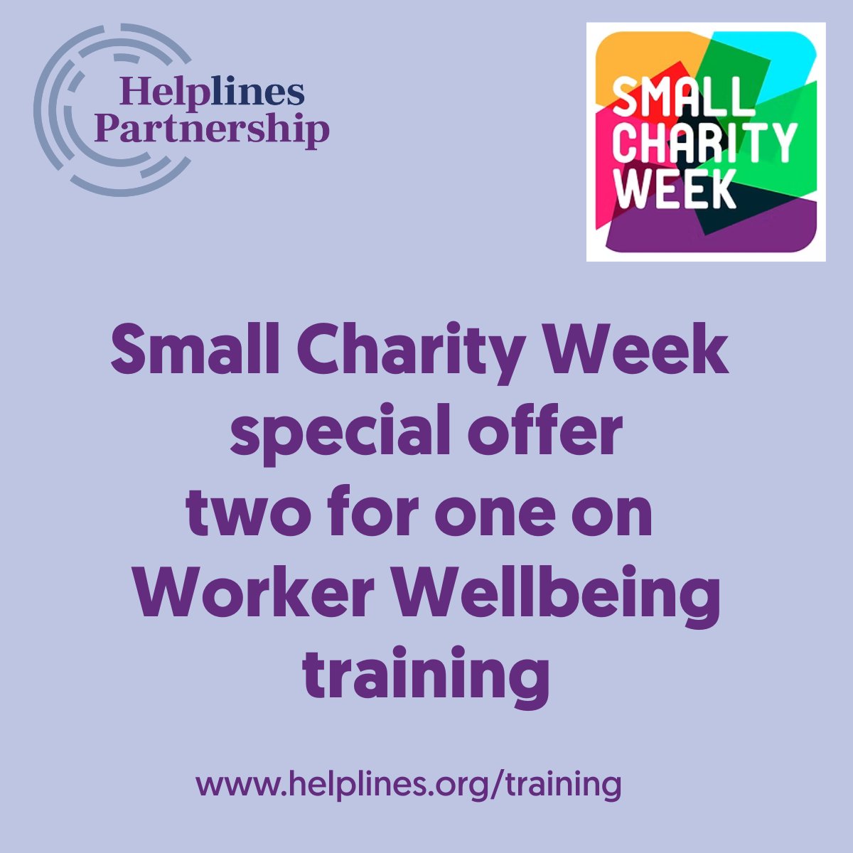 To mark the start of Small Charity Week, we’re offering a special two-for-one opportunity on our upcoming Worker Wellbeing training.
 
Join us on Tuesday 8 July 2025, 10am to 4pm on Zoom for this engaging and practical session, exploring effective techniques to manage workplace