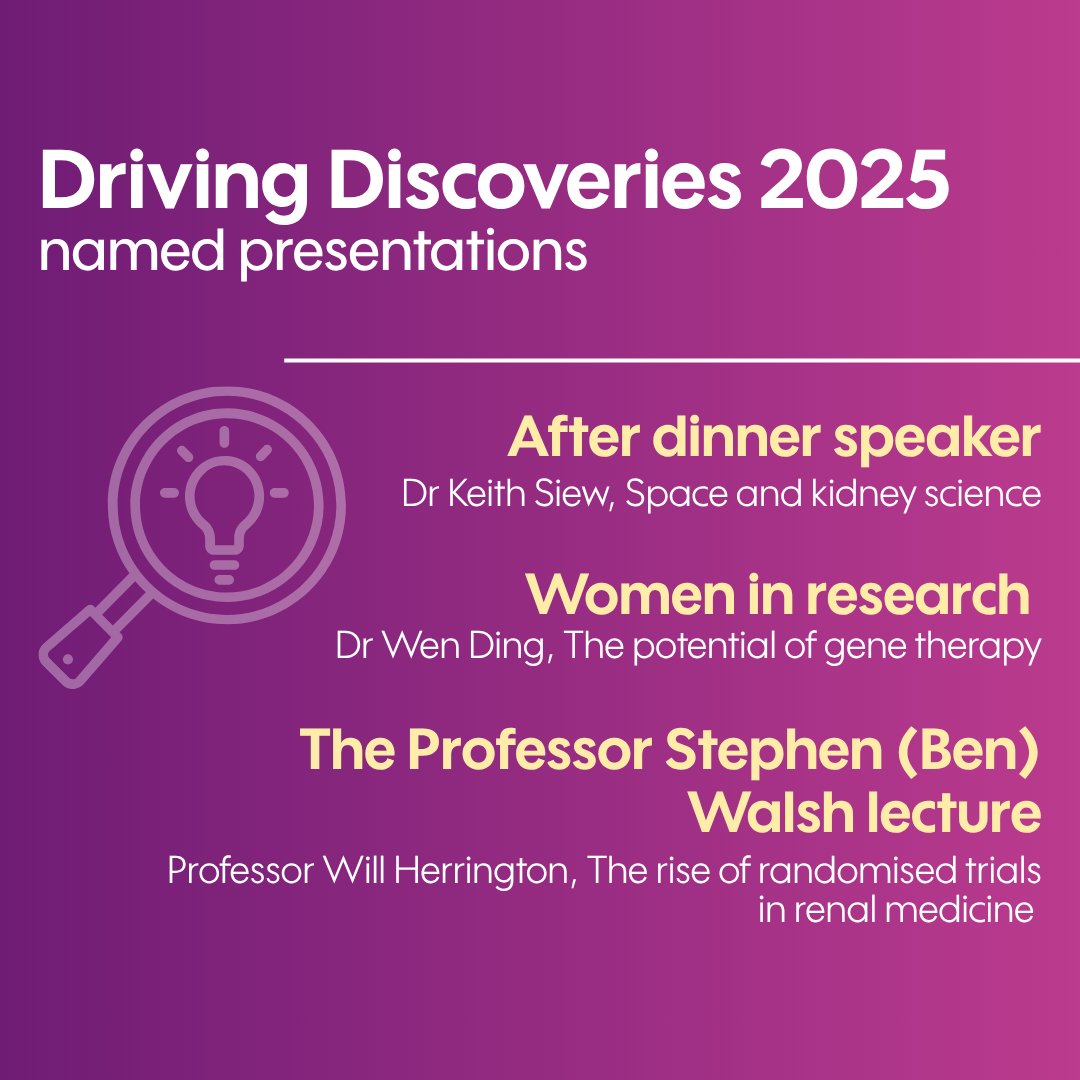 If you haven't already, you can register for our annual Driving Discoveries conference👇
 
This is a fantastic opportunity for all researchers in the kidney space to share their work, discuss ideas and network with the kidney community, and hear about the latest research and
