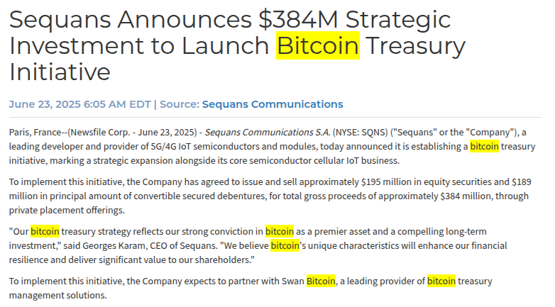 rahuliitm's tweet image. Publicly listed IoT chipmaker Sequans Communications has announced a $384M strategic investment to launch a #Bitcoin treasury strategy.

It's a major corporate adoption signal that could trigger similar moves in the semiconductor space.

#Sequans #SequansCommunications