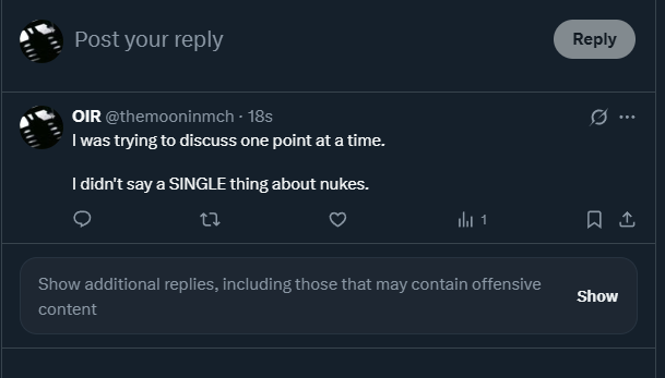 themooninmch's tweet photo. @foreignerjohnn @RedRosa91940184 My twitter doesn't even let me see your reply.

Even after I click "show".
I guess there is no room for a good, honest debate.
Have a nice life. https://t.co/XMX1SHhHiC