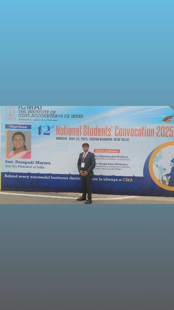 CMA_Kishore's tweet photo. Attending National Students Convocation 2025 at Vigyan Bhawan New Delhi.

Proud moment for Surat Chapter of ICMAI.

These shining stars were honoured with medals by the Hon’ble President of India.

#ICMAI #SuratChapter #AIR1 #ProudMoment #CMAFest #cmastudentconvocation #FutureCMA https://t.co/aX7QIKylJ5