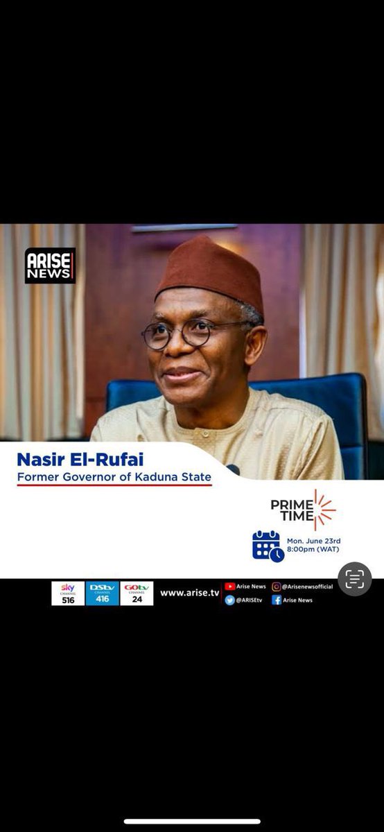 elrufai's tweet image. NIGERIA UPDATE: Please join me and Mr. Charles Aniagolu tonight on ARISE TV Prime Time at 8 pm to discuss burning national issues. Thank you all and kindly share widely. - @elrufai