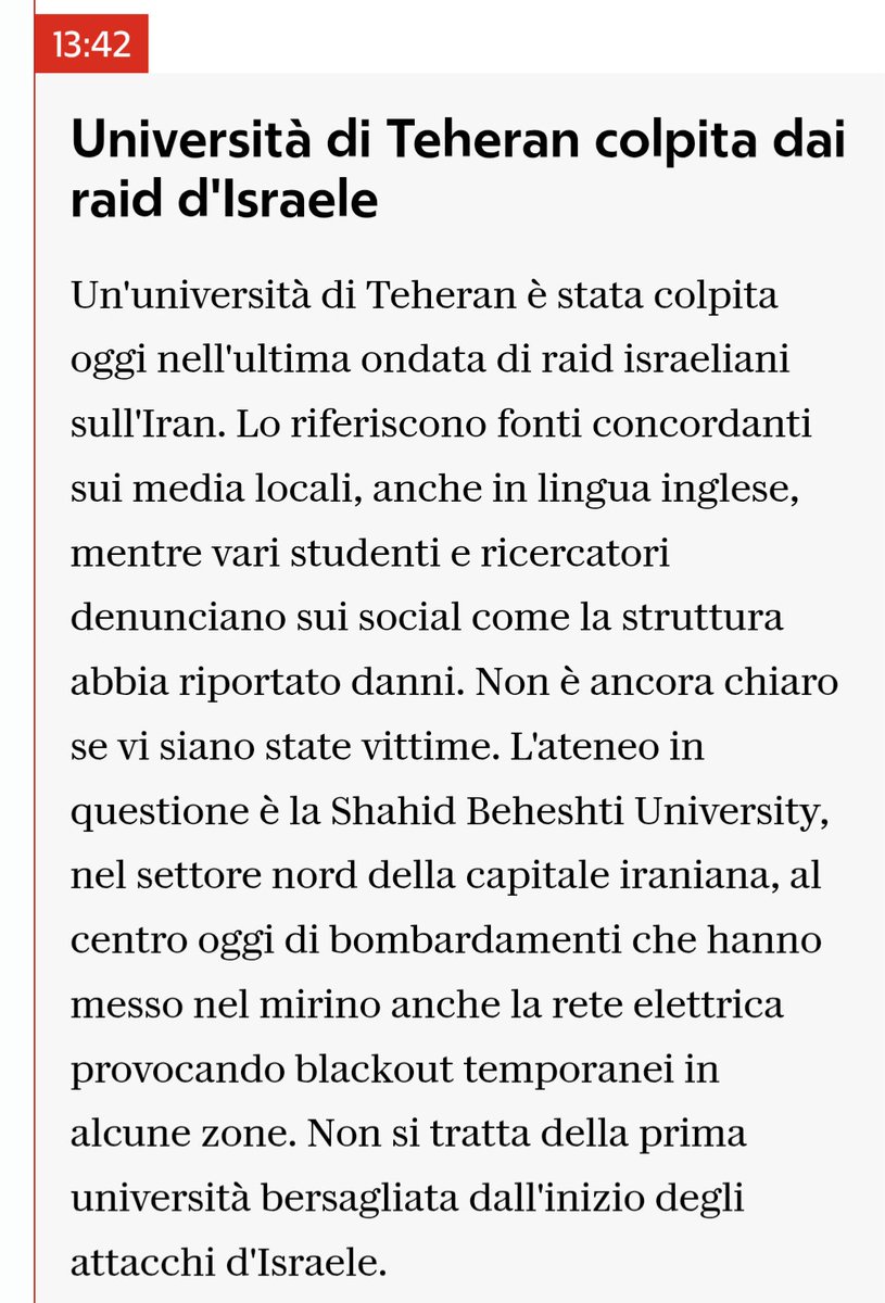 Bombardare le Università, what else?

Vedrete cosa riusciranno a inventarsi i nostri professori libberali per giustificare Israele, vedrete.