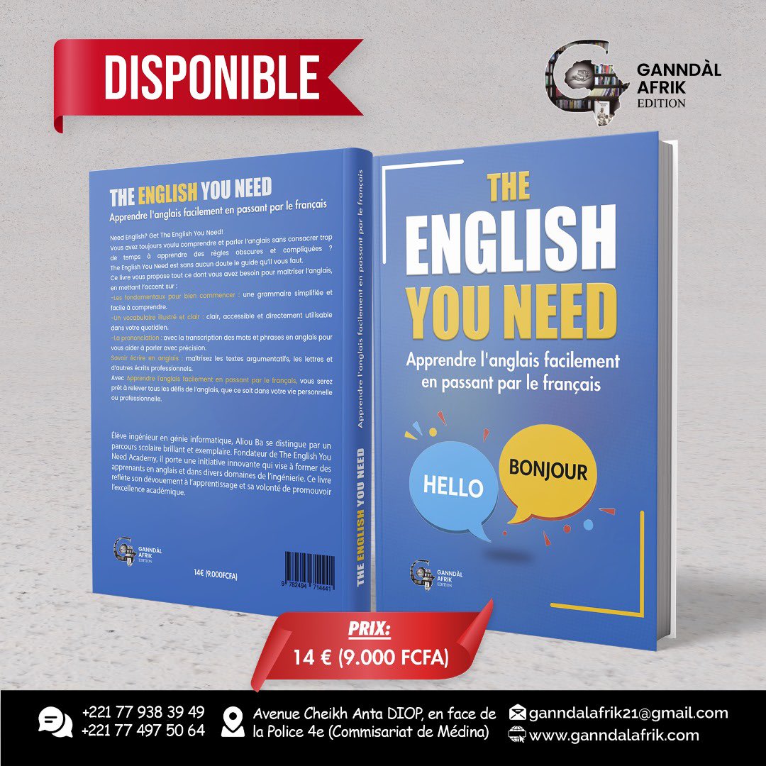 Élève ingénieur en 3e année de formation en génie informatique et télécommunications j’ai récemment publié ce livre intitulé “The English You Need” pour faciliter l’apprentissage en anglais.
Bon pour apprendre et bon pour enseigner.
#ApprendreAnglais
#TheEnglishYouNees