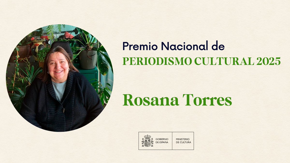 📢 Rosana Torres, Premio Nacional de Periodismo Cultural 2025

✍🏽 Ha sido elegida “por la excelencia de una trayectoria como periodista cultural independiente y crítica y por poseer un proverbial olfato con el que se adelanta a la mejor primicia”

🔗 bit.ly/4ndUfO5