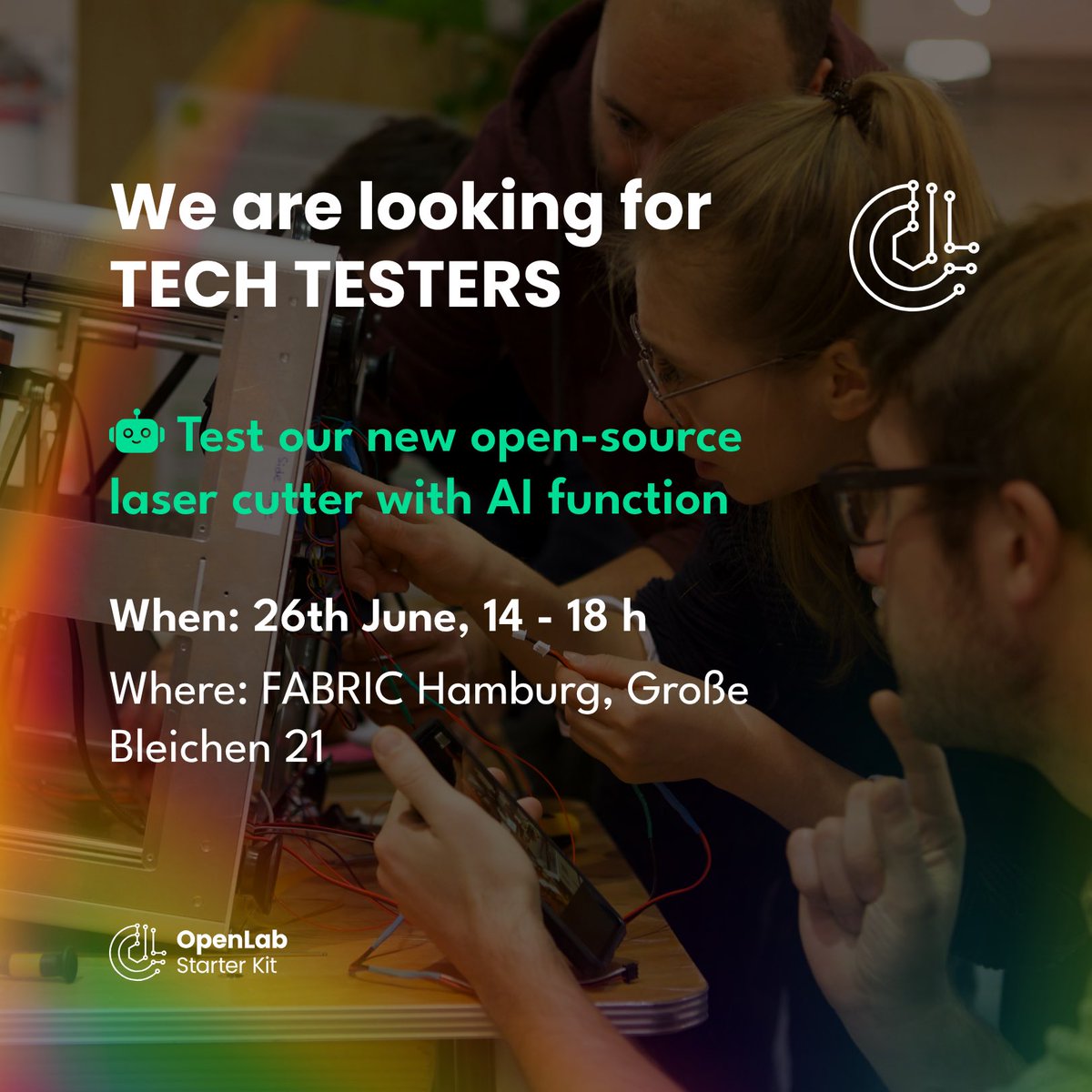Would you like to try out our new open-source laser cutter with AI function?

👉Then visit our OpenLab Microfactory

📍FABRIC Hamburg, Große Bleichen 21 
WHEN: 26.06. between 2 and 6 pm

📧 Contact us via DM or Dr. Luisa Lange via e-mail: luisa.lange@hsu-hh.de