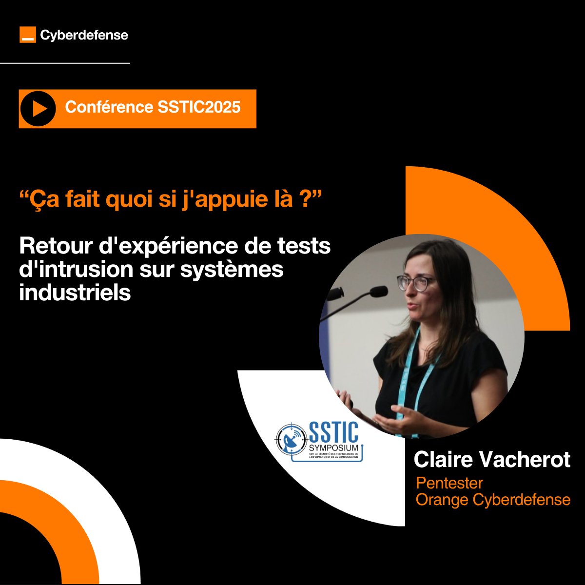OrangeCyberFR's tweet image. 🎥 Retrouvez Claire en replay, lors de la conférence #SSTIC2025 qui s'est tenue à Rennes début juin, et qui nous partage son retour d'expérience de tests d'intrusion sur systèmes industriels.
A visionner ici 👉 ow.ly/XiFf50WeFwh
#OT #Cybersécurité