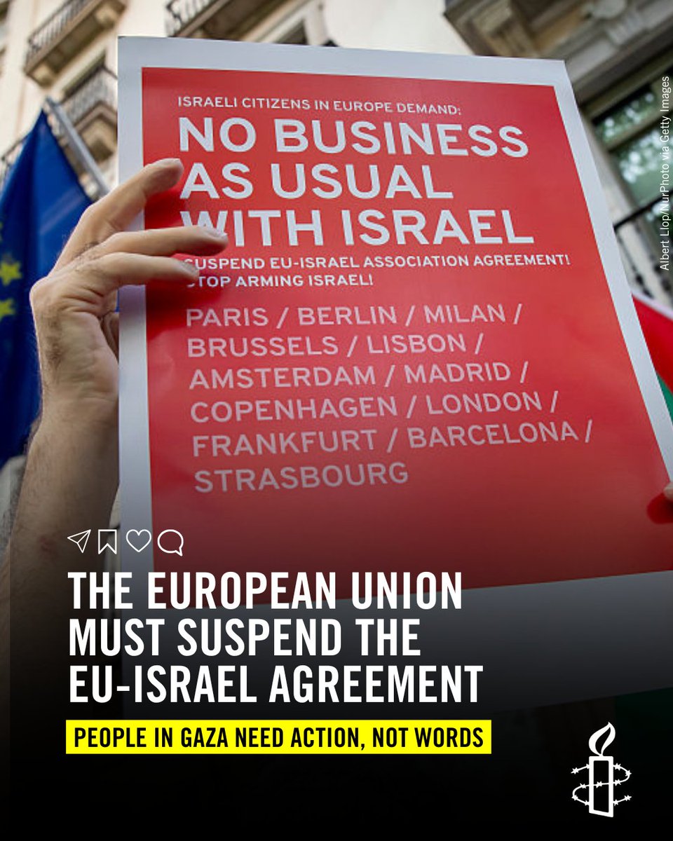 The EU must act now to avoid risk of complicity.

As EU foreign ministers review the EU-Israel association agreement, Ireland, Spain &amp; Slovenia support suspension.

Time for EU27 to act together &amp; help bring an end to Israel's genocide, apartheid &amp; unlawful occupation.