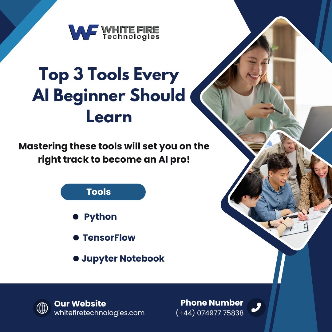 whitefiretech's tweet photo. 🚀 Top 3 Tools Every AI Beginner Should Learn

Python – The foundation language for AI &amp; ML.

 TensorFlow – Google's open-source framework for building models.

Jupyter Notebook – The best place to experiment, visualize &amp; learn. https://t.co/xXxNBDXn0B