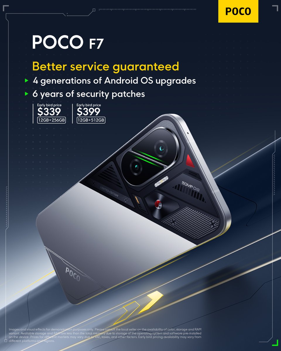 POCOGlobal's tweet image. With 4 generations of Android OS upgrades and 6 years of security patches, #POCOF7 delivers better support that stays with you. ⏫
#SuperSpeedUnleashed