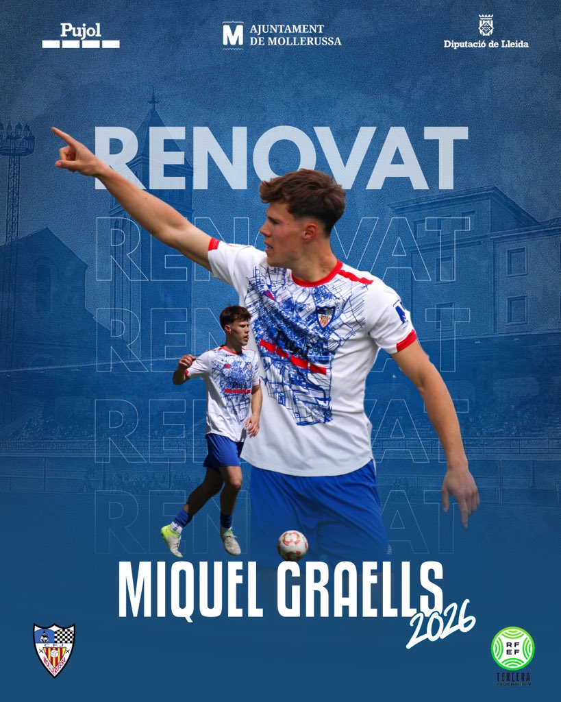 CFJ_Mollerussa's tweet photo. ✍🏼 Miquel Graells, 𝐑𝐄𝐍𝐎𝐕𝐀𝐓!

L'extrem de Guarda-si-venes seguirà aportant atreviment i qualitat al nostre equip. Serà la seva segona temporada al club.

Va, Graells Jr! 💙

#forçamolle https://t.co/Im2O77cRCh