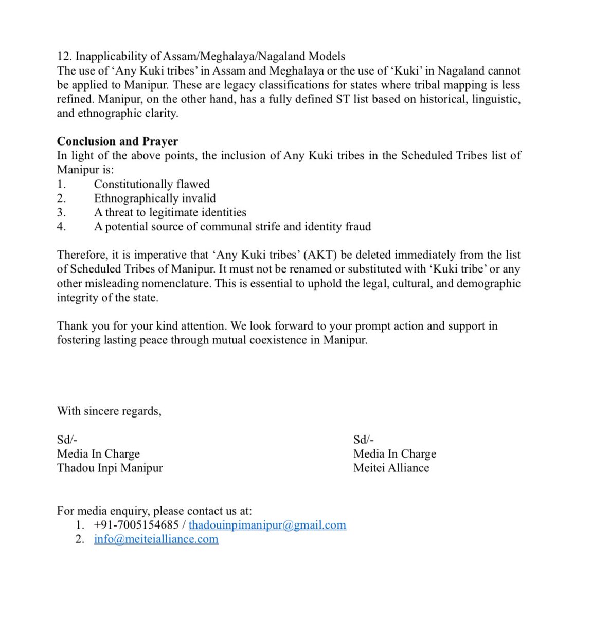 Thadou Inpi Manipur and Meitei Alliance submitted a joint memorandum to Shri Jual Oram <a href="/jualoram/">Jual Oram</a>, the Honourable Minister of Tribal Affairs <a href="/TribalAffairsIn/">Ministry of Tribal Affairs, Govt. of India</a> to delete the constitutionally flawed AKT tribe from the Schedule Tribe List.
<a href="/RajBhavManipur/">RAJ BHAVAN MANIPUR</a> <a href="/Bimol_Akoijam/">A. Bimol Akoijam</a> <a href="/ThadouInpi_MN/">THADOU INPI MANIPUR</a>