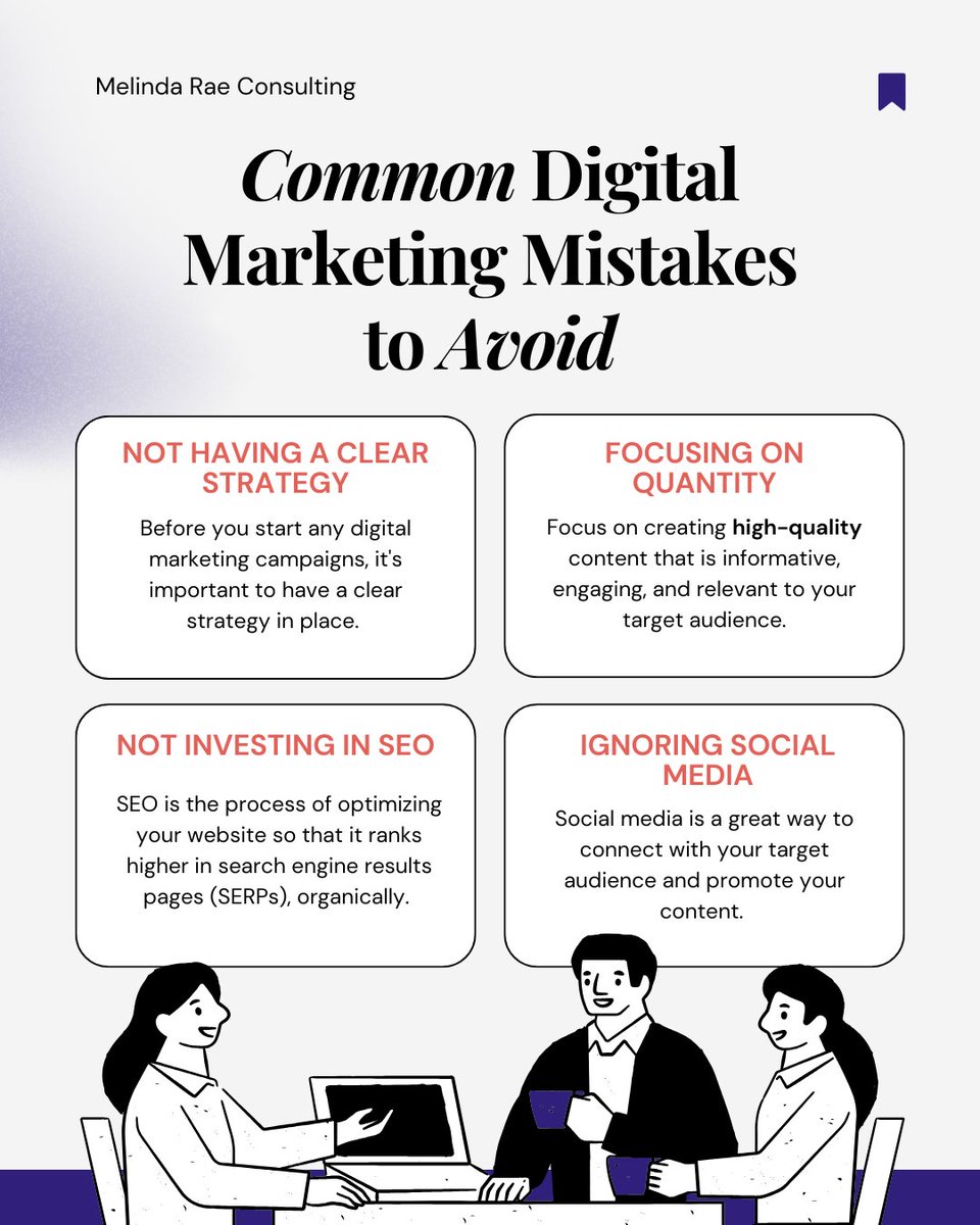 _mrconsulting's tweet photo. 🚫 Are you making these common digital marketing mistakes?

Even small missteps can cost you visibility, leads &amp; sales in today's fast-paced digital world. From skipping out on SEO to flooding your feed with low-value content, these mistakes can quietly sabotage your success.😬 https://t.co/DDwBD8N2V0