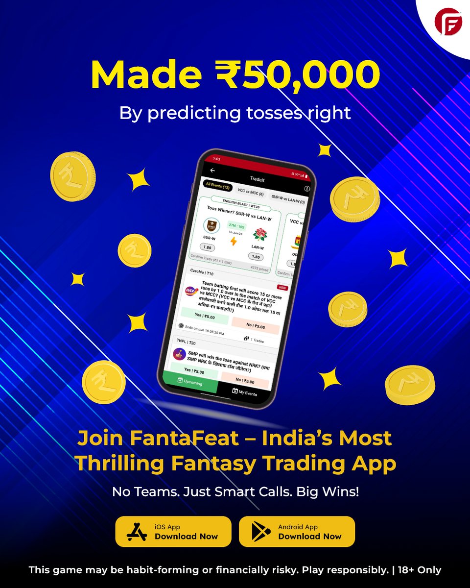 FantaFeatApp's tweet photo. Toss Prediction Se Kar Diya Kamaal! 🤑

Just Pick ✔️ or ❌ &amp; Win Real Cash Daily!

💰 No Team Making | Just 15-Second Trading Fun

🔥 Install Now – https://t.co/VZ2Vh4VDHf

#FantaFeat #FantasyTrading #TossPrediction #RealMoneyGames #FantasySportsIndia #GamingRevolution https://t.co/yce0krS2Xa