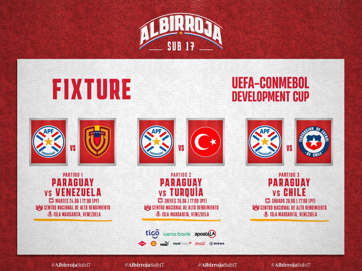 ¡La #AlbirrojaSub17 ⚪️🔴 se alista para un nuevo desafío! 🏆

En Venezuela, participará del torneo UEFA &amp; CONMEBOL Development Cup.

Los detalles: 🔗 goo.su/S141e

¡Con todo, muchachos! 
#VamosParaguay 🇵🇾