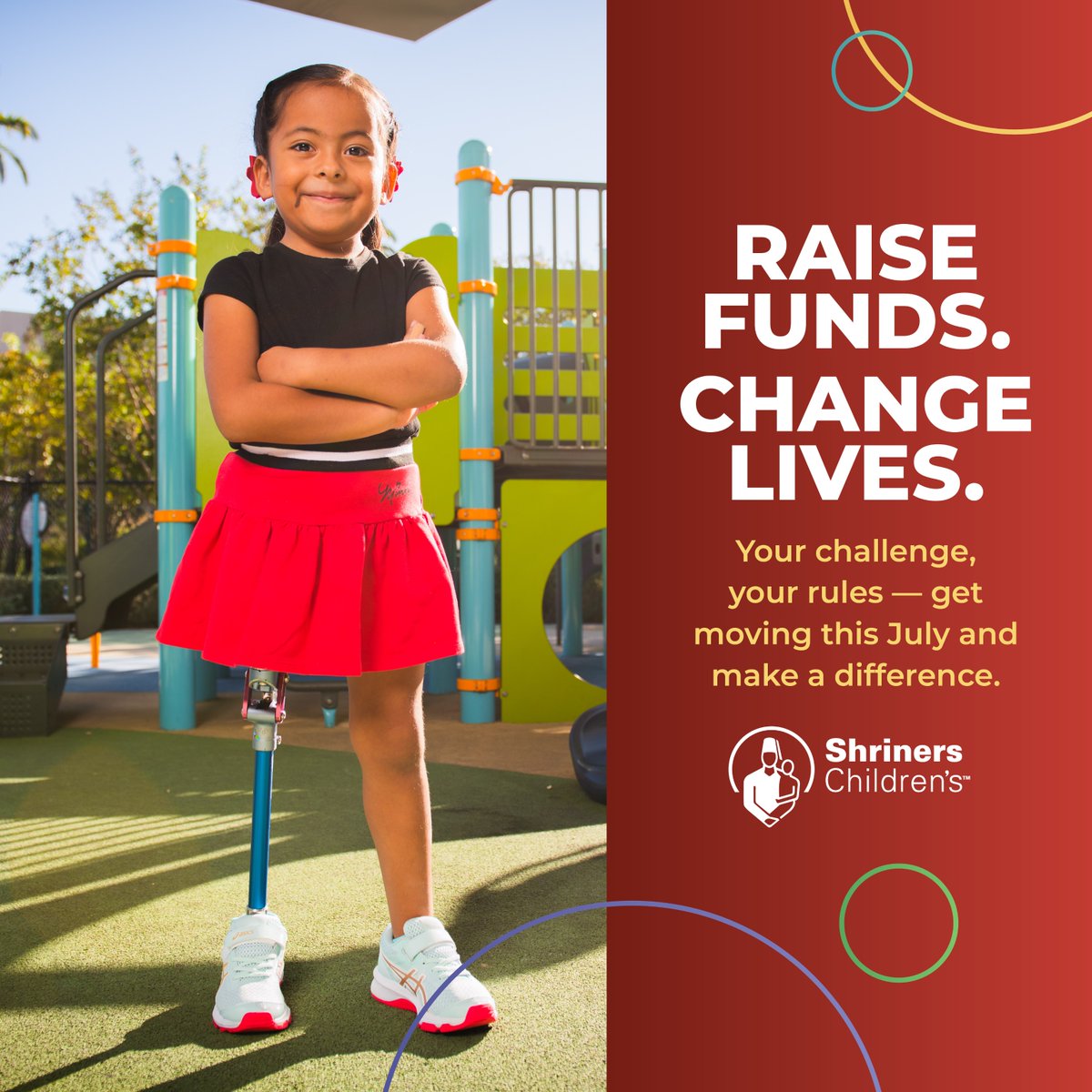 Walk, run, cycle, swim, paddle or play, and fundraise for Shriners Children's! Log at least 30 minutes of outdoor activities each day in our new app and support The Most Amazing Care Anywhere! Earn a T-Shirt when you raise $100 or more. Visit shrinerschildrensvirtualchallenges.org/july