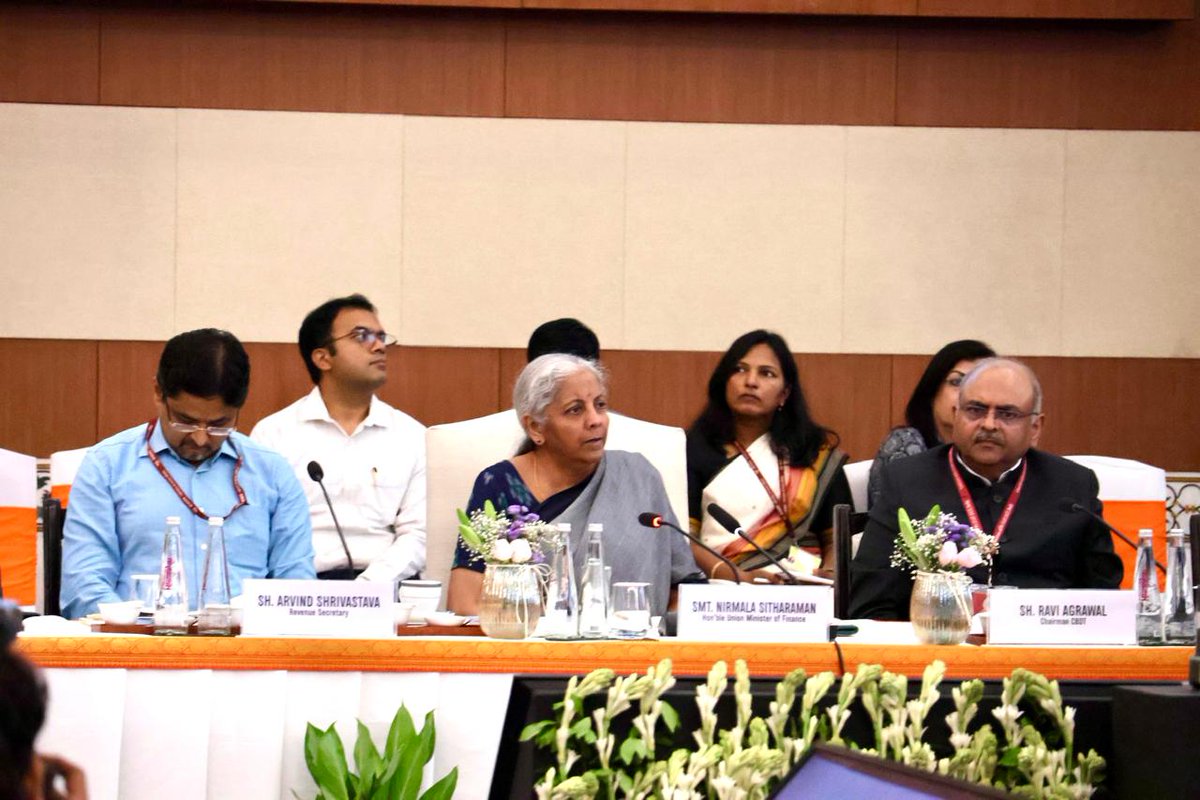 IncomeTaxIndia's tweet photo. Hon’ble Union Minister for Finance and Corporate Affairs Smt. @nsitharaman chaired a conclave with Pr. Chief Commissioners and Pr. Directors General Income Tax, emphasizing critical reforms & taxpayer-centric initiatives.

The meeting focussed on the key areas of:

🔷Taxpayer services & grievance redressal;
🔷Assessment & litigation management; and 
🔷Revenue collection & demand management.

Smt @nsitharaman reviewed the performance of the Pr CCIT regions on these key performance areas and urged the regional heads to work towards speedy grievance redressal, reducing litigation and clearing backlog of pending appeals. 

Hon’ble FM emphasized that a strong focus must be maintained on taxpayer trust, compliance, and efficient tax administration.

Secretary, Revenue Sh. Arvind Shrivastava and Chairman, CBDT, Sh. Ravi Agrawal also addressed the officers.