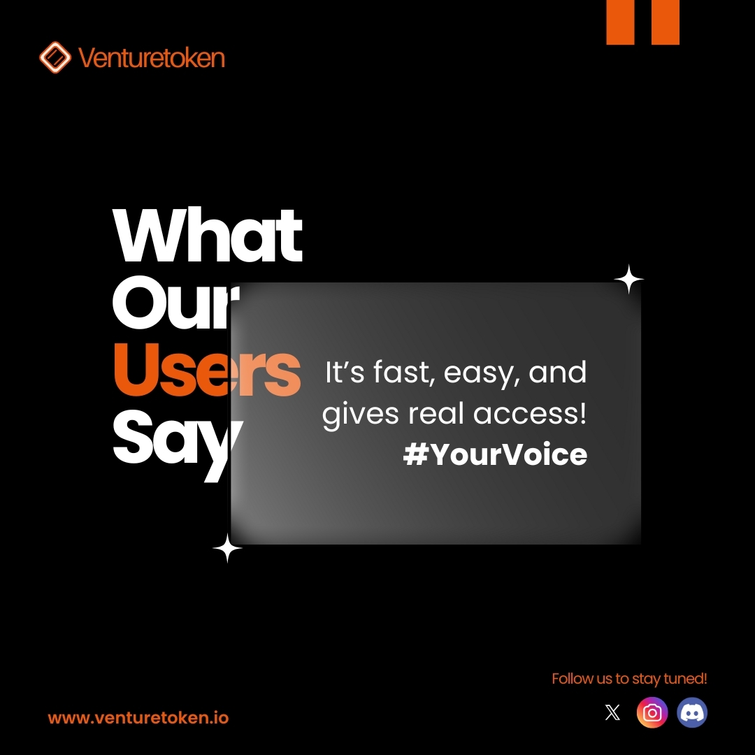 Venturetoken_'s tweet image. 🗣️ Your voice matters. And we hear you.
 “It’s fast, easy, and gives real access!”
Welcome to the VentureToken experience 🚀

👉 Early access at venturetoken.io

#CommunityDriven #VentureToken #BlockchainBuzz