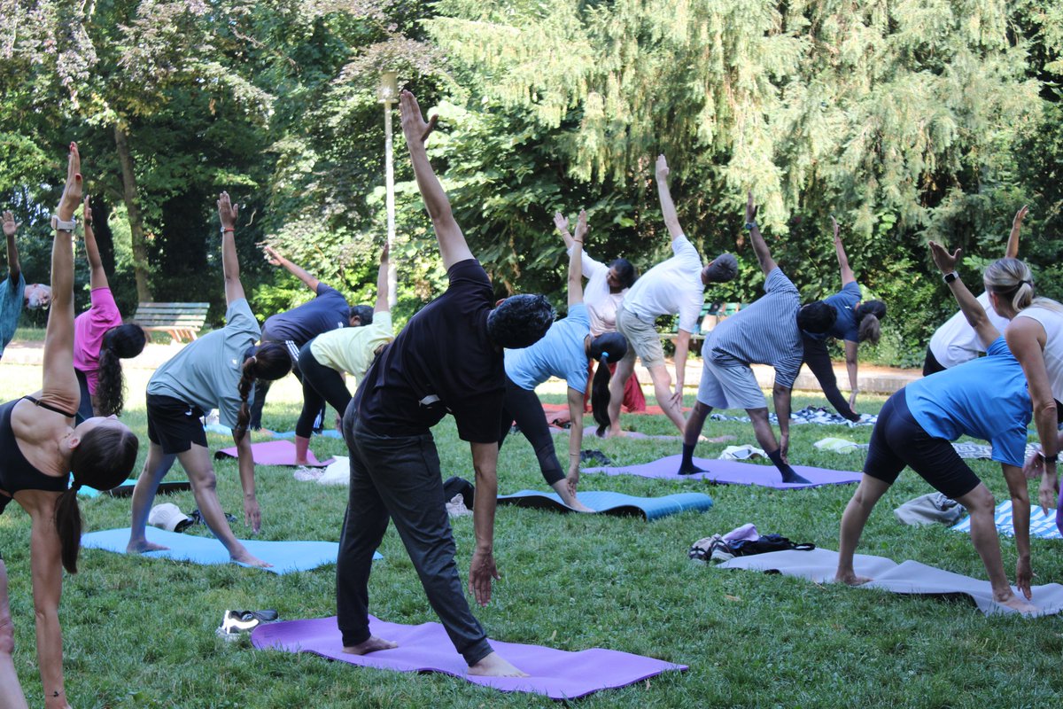 Frehindi's tweet photo. Thank you, @CGIMarseille, @iccr_hq, @MEAIndia for your invaluable support!🙏The International #YogaDay2025 celebration at Parc de la Cerisaie, Lyon, organized by L’Association Frehindi, was pure serenity — filled with OM chants &amp; radiant smiles. Lyon truly felt the peace! 🧘‍♀️✨ https://t.co/taGlT4dAsA