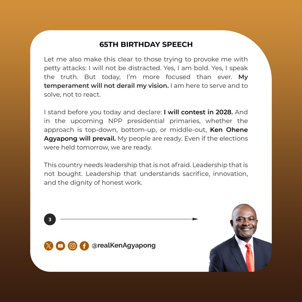 realKenAgyapong's tweet photo. Excerpts from my speech at the 65th Birthday Celebration, a moment not just of reflection, but of renewed commitment to Ghana, the NPP, and the future we all deserve.
#KEN65
#KenSpeaks
#LeadershipThatDelivers https://t.co/vrWx2VcHIl