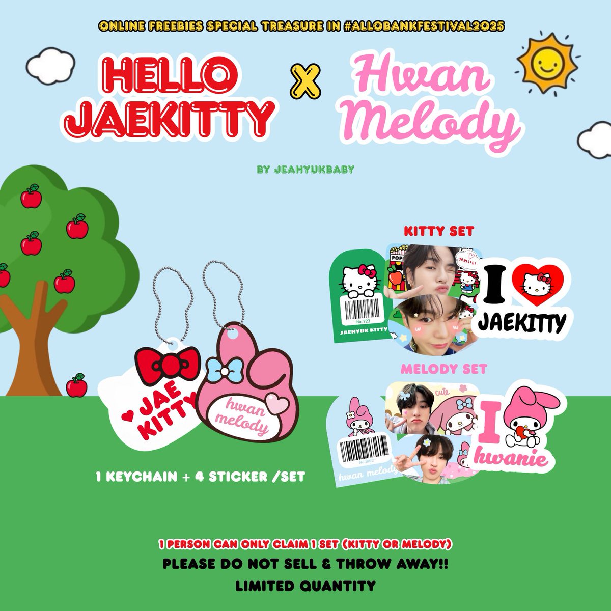 jeahyukbaby's tweet photo. ONLINE FREEBIES #AlloBankFestival2025 

Hello Jaekitty &amp; Hwan Melody
By @jeahyukbaby 

How to claim 
🩷 rt + like
🩷 limited qty 
🩷 set at idr 10k (no refund)
🩷 link 🍊bisa di akses : 25/06/25 | 19.23 WIB
🩷 tulis usn di note

‼️ 1 SET 1 PERSON‼️

https://t.co/cDALo5IpN3 https://t.co/w0HNcAsa7J