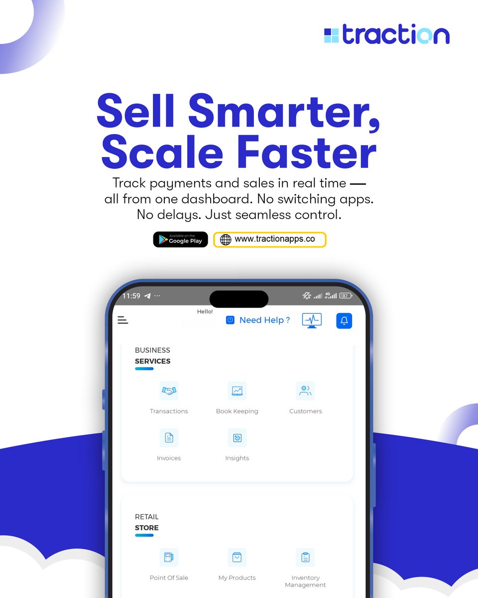 Track sales + payments in real time — all from one dashboard or your business line. No app switching. No delays.

✅One tool. Total control.
👉Start selling better with #TractionApps.